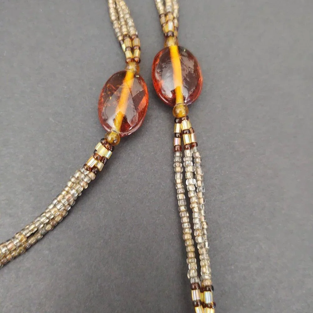 Long vintage glass and seed bead necklace